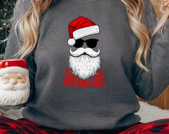 Christmas Vibes Hip Santa Claus Sunglasses Soft Sweatshirt