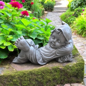 Sleeping Elf/Boy Concrete Garden Statue – Handcrafted Whimsical Décor