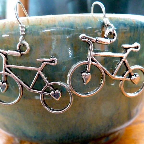 Silver Bicycle Earrings - Bike Earrings - Bike Lover - Dangle Bike Earrings - Road Bike Earrings - Bike Jewelry - Cyclist Earrings Athletic