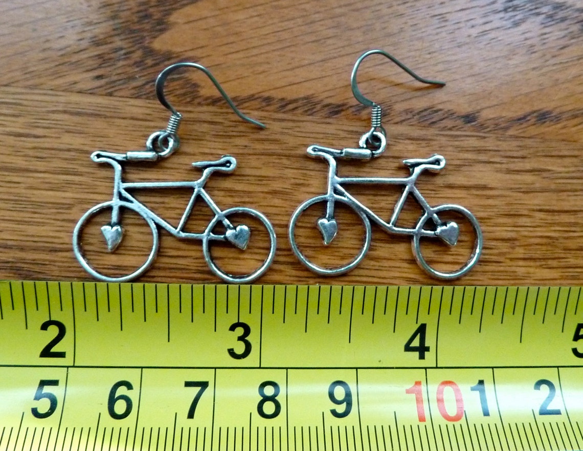 Silver Bicycle Earrings Bike Earrings Bike Lover Dangle Etsy