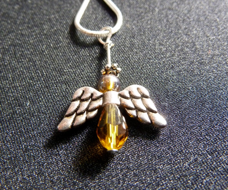 Beaded Angel Pendant Silver Necklace Etsy