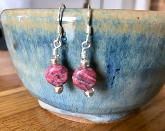 Pink Natural Stone beaded dangle earrings