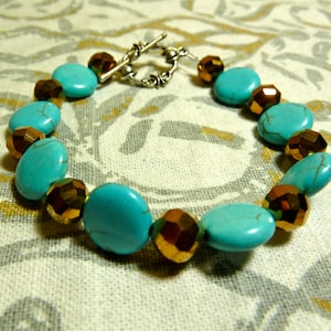 Turquoise and brown beaded bracelet