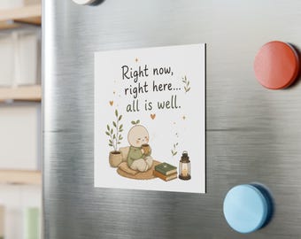 Imán con cita inspiradora, ilustración estilo cottagecore, regalo para amantes de los libros, decoración acogedora.