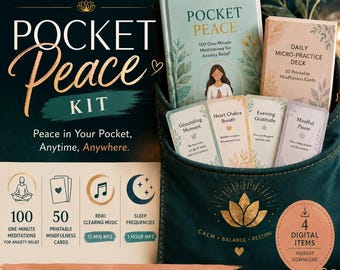 Pocket Peace Kit | Anxiety Relief Meditation eBook, Printable Mindfulness Cards, Reiki Music & Sleep Frequencies Digital Download