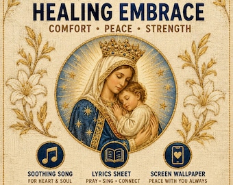 Paquete de canciones de Nuestra Señora de la Salud para el consuelo y la sanación / MP3 devocional, hoja de letras imprimible en PDF, fondo de pantalla digital