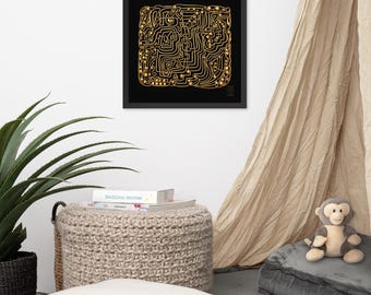 Confluence – Luxury Gold & Black Abstract Wall Art | Contemporary Lightlogue Art | Spiritual Meditation Decor | Statement Wall Art