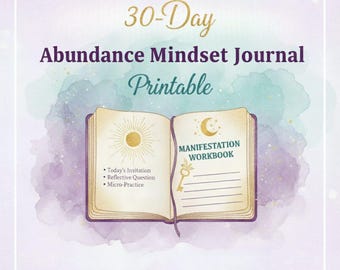 Diario imprimible de mentalidad de abundancia de 30 días / Cuaderno de trabajo diario de manifestación / Planificador de crecimiento personal y mentalidad