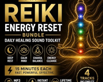 Paquete de reinicio energético Reiki / Kit de herramientas de sanación diaria con sonido 4 en 1 / MP3 para el equilibrio de chakras, alivio de la ansiedad, sueño y limpieza energética del espacio