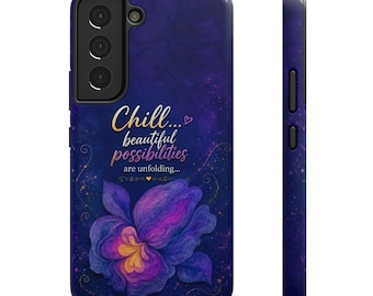 Purple Floral Phone Case | Abstract Art, Uplifting Message, Dual-Layer Protection