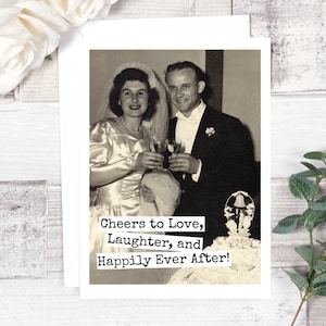 Carte #83b. Carte de mariage. Cheers To Love, Laughter, And Happily Ever After! Carte de douche de mariage. Carte de douche de mariée. carte de mariage vintage.