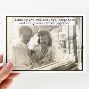 Wedding Card #RR883. Wishing You Endless Love...Vintage – Bride & Groom Off to an Adventure Together – Unique, Nostalgic.