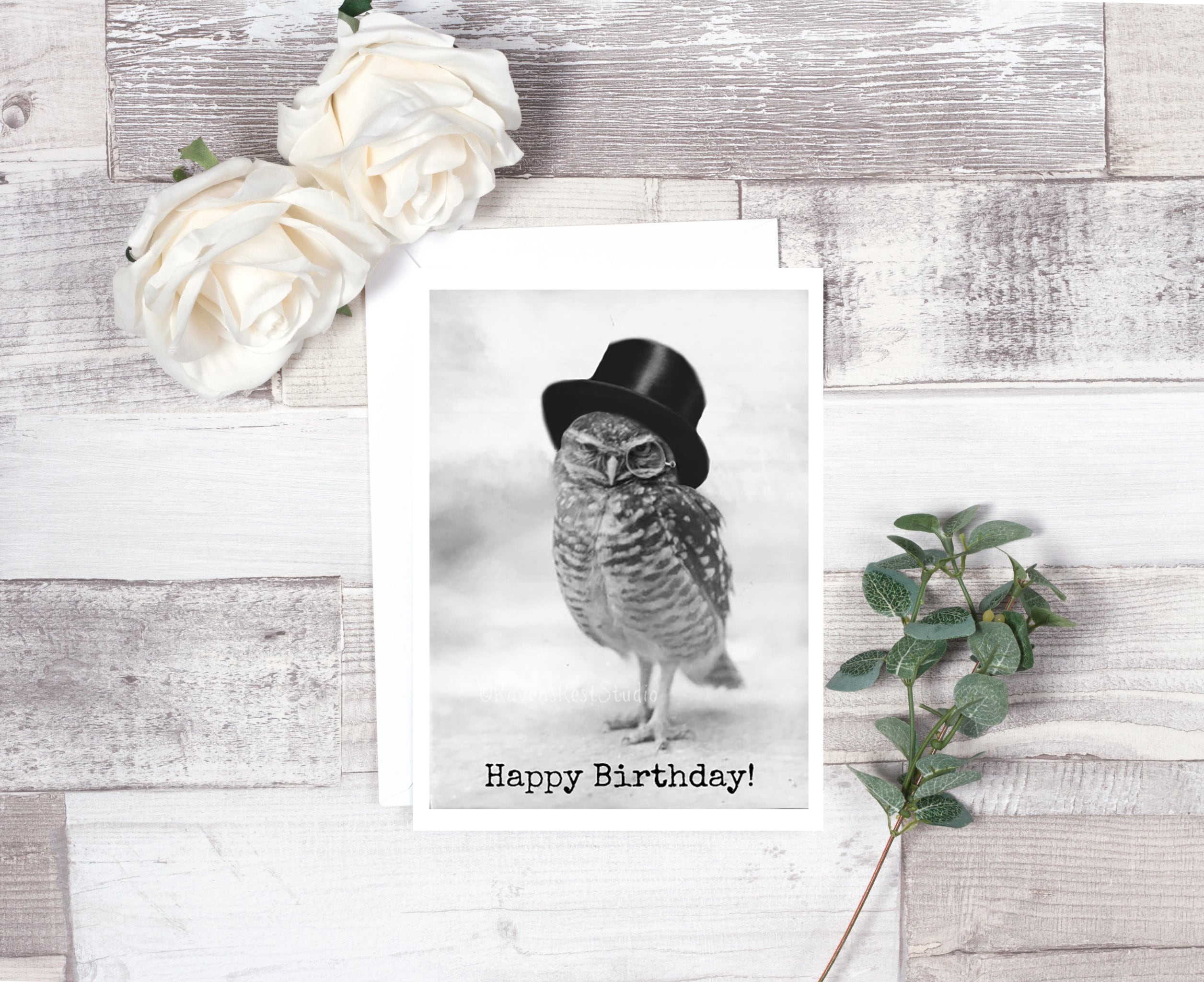 Card #67. Birthday Card. Happy Birthday. Owl With Top Hat. Blank Inside ...