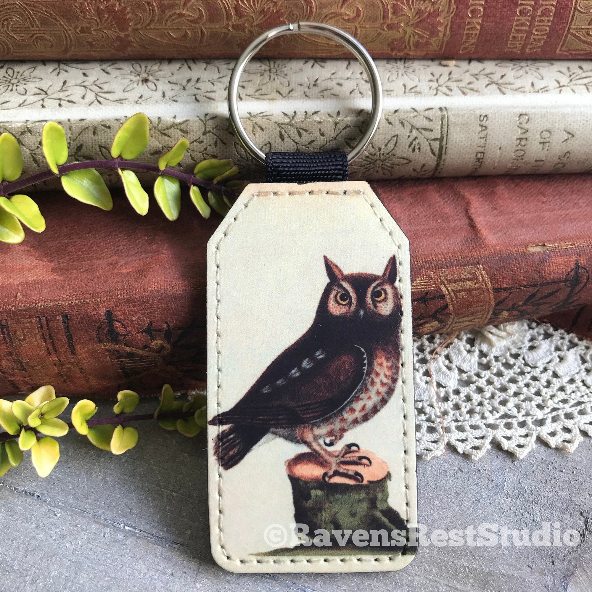 Leather Keychain 40. Owl. Small Gift Idea. Housewarming Gift