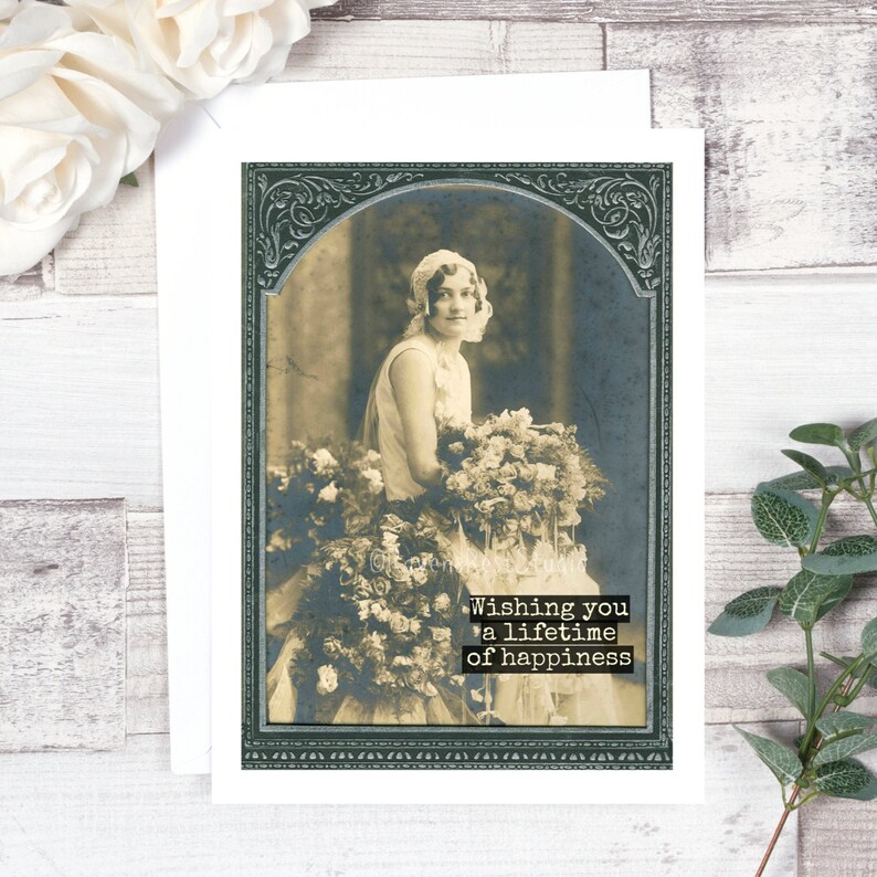 Vintage Wedding Photo Vintage Style Wedding Wishing You A Lifetime Of Happiness Wedding Card Card #84 Bridal Shower Card Funny Cards.