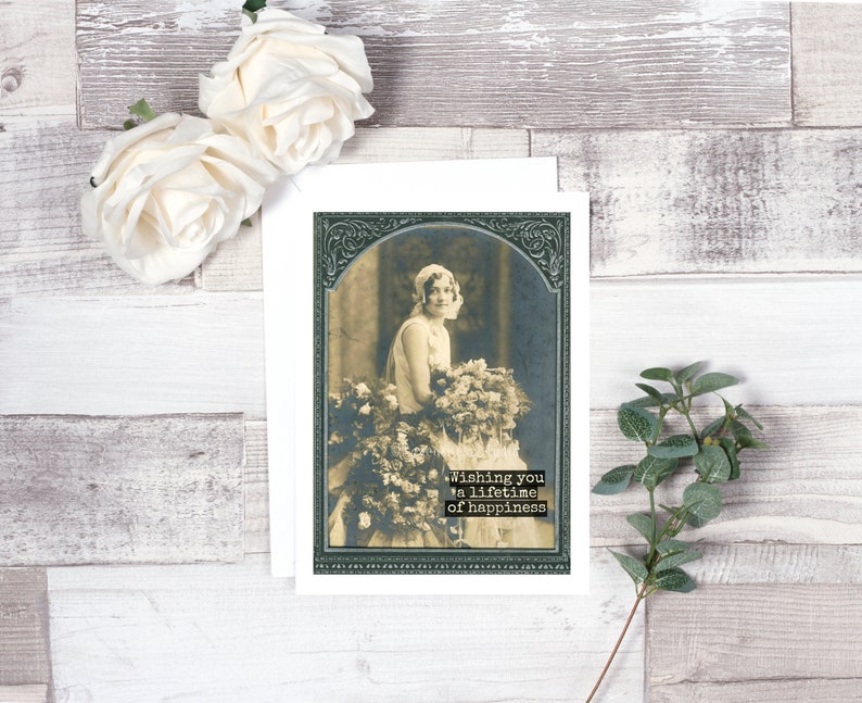 Vintage Wedding Photo Vintage Style Wedding Wishing You A Lifetime Of Happiness Wedding Card Card #84 Bridal Shower Card Funny Cards.