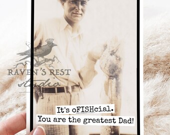 Card #mr105. It's oFISHcial. You Are The Greatest Dad!  Father's Day Card. Card For Dad. Birthday Card For Dad. For Husband. Fishing Card.