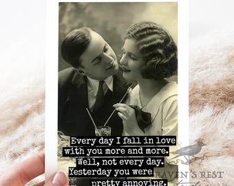 Card #139. Funny Love Card. Every Day I Fall In Love With You More and More... Anniversary Card. Card For Him. Greeting Card. Funny Cards.