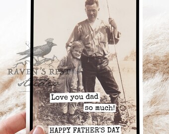Card #mr106. Love You Dad So Much! HAPPY FATHER'S DAY. Vintage Style Greeting Card. Funny Cards.