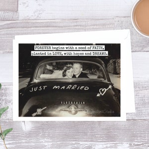 Carte #483. Carte de mariage. FOREVER commence par une graine de FAITH, planté dans l’amour, avec des espoirs et des rêves. Je viens de se marier. Carte de douche de mariage.