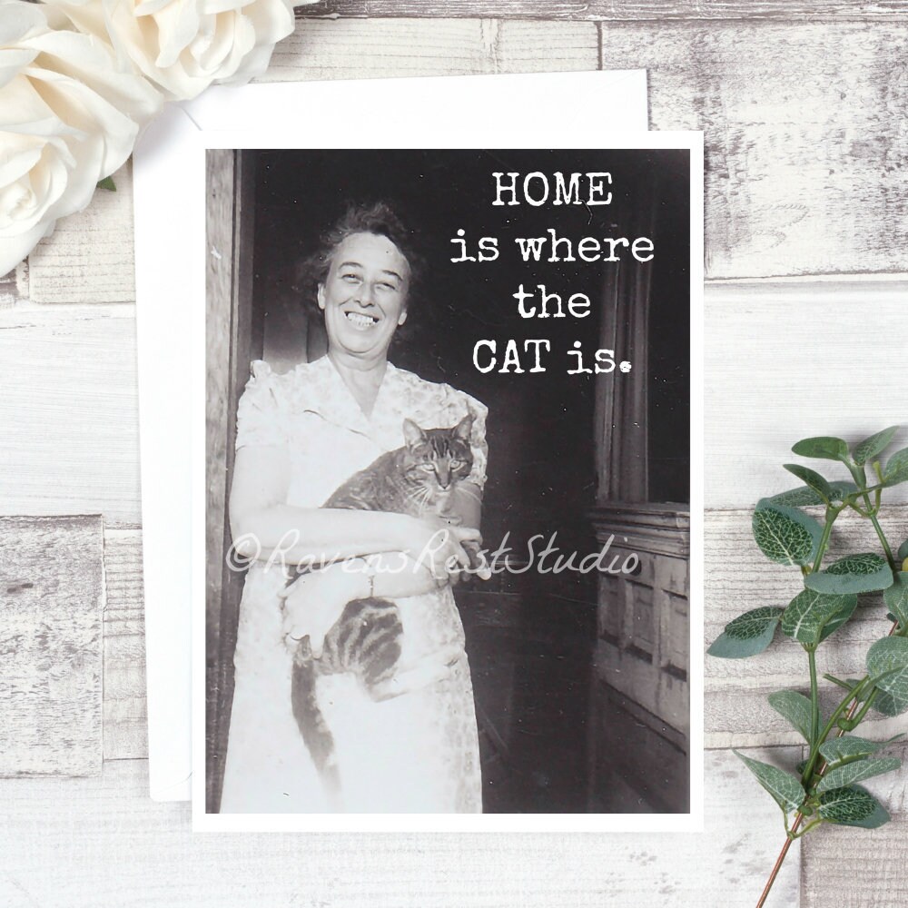 Greeting Card Vintage Photo Housewarming Gift Cat Lady New