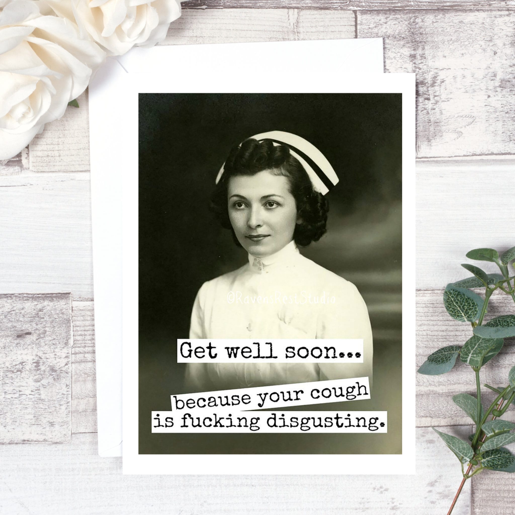 Card #97b. Funny Get Well Card. Get Well Soon Because Your Cough is Fucking  Disgusting. Vintage Nurse. Sarcastic Get Well Card. Funny Cards. - Etsy  India, image size:2048x2048
