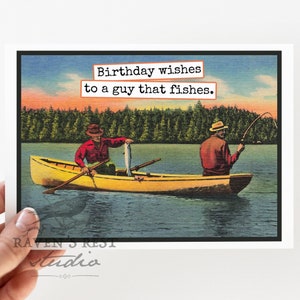 Style de carte #cw37. Souhaits d'anniversaire à un homme qui pêche. Carte d'anniversaire de style vintage. Carte pour lui. Pour papa. Pour frère. Pour mari fils