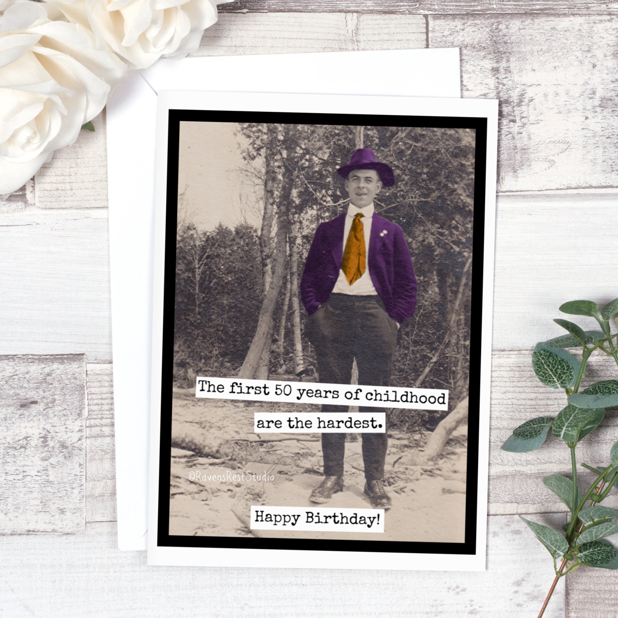 Card #mr37. Funny 50th Birthday Card For Him. The First 50 Years Of Childhood Are The Hardest. Happy Birthday! Funny Greeting Cards. For Man