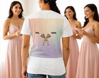 Camiseta con ilustración de Mr. & Mrs. Pizza brindando / Camiseta de pareja brindando con pizza