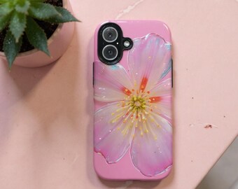 Roze telefoonhoesje met watermeloen bloemen | Stevige hoes