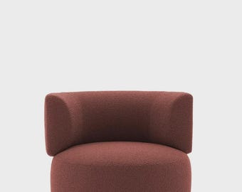 2-in-1 Convertible Boucle Armchair Round Pouf, Modern Organic Accent Chair, Luxury Lounge Seating for Small Spaces | elyvant