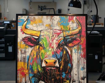 Vibrant Bull Canvas Art, Colorful Bull Print, Animal Wall Art, Canvas Design, Ready To Hang, Gift Art Canvas, Home Decor