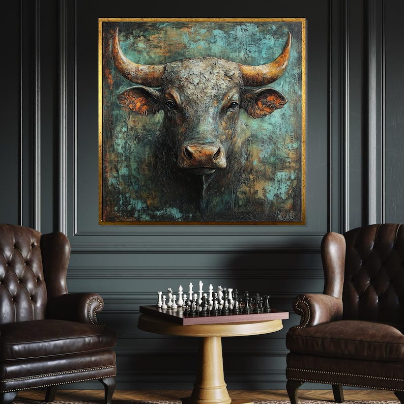 Rustic Bull Majestic Bull Canvas, Rustic Bull Head Art, Textured Wall Art, Animal ...
