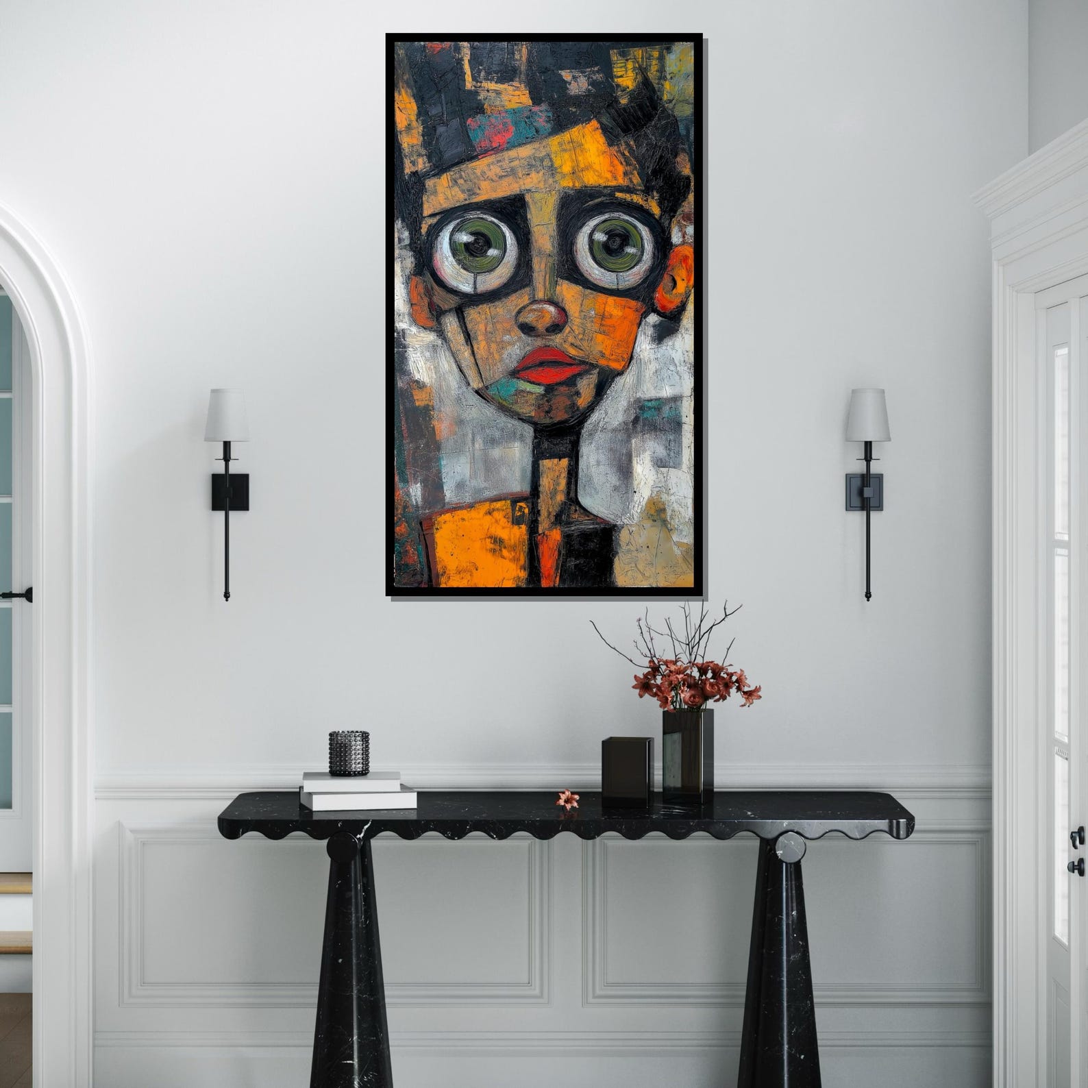 Abstract Expressionist Portrait, Big Eyes Canvas Art, Cubist Face Art ...