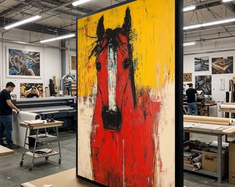 Red Horse Canvas Wall Art, Abstract Horse Painting, Animal Wall Decor, Bold Color Print, Wall Art Canvas Design, Ready to Hang Artwork