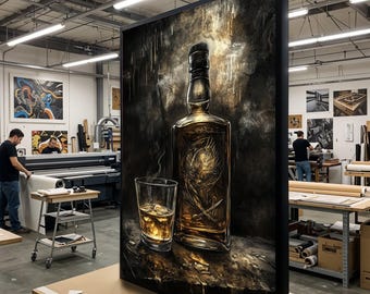 Vintage Whiskey Bottle Canvas, Rustic Bar Art, Whiskey Glass Wall Print, Home Decor, Canvas Art Design, Ready to Hang Decoration