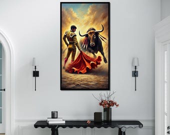 Matador und Stier Leinwand, Stierkampf, Spanischer Stierkämpfer Poster, Wandkunst, Dekoration, fertig zum Aufhängen
