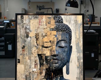 Canvas Boeddha sereniteit, abstracte meditatiekunst, Boeddha muurafdruk, spiritueel decor, muurkunst canvasontwerp, klaar om op te hangen decoratie
