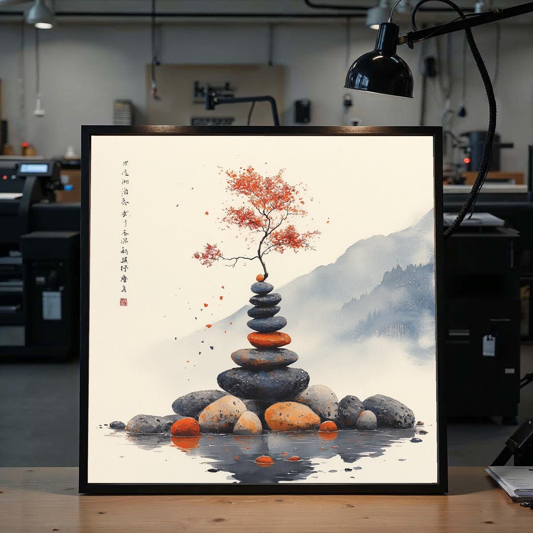 Zen Stone Balance, Tranquil Landscape Canvas, Japanese Art Print ...