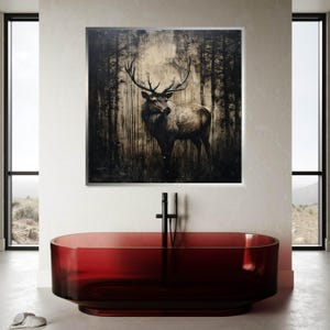 Lienzo de ciervo majestuoso, arte mural de alce del bosque, escena silvestre, impresión de pared de animales, diseño de lienzo para pared, decoración lista para colgar, arte de regalo imagen 4