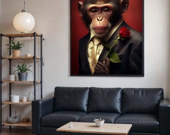 Quadro Su Tela Senza Cornice 40x60 Cm Con Stampa Di Scimmia Pensante, Arte Astratta Animale, Decorazione Da Parete Moderna