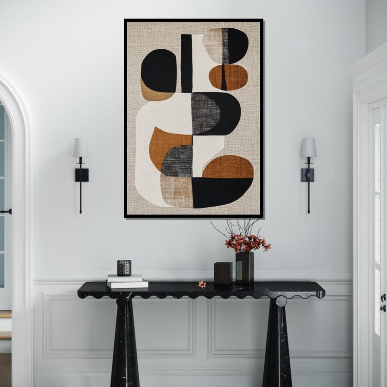 Abstract Shapes Canvas, Modern Art Print, Geometric Wall Art, Neutral ...