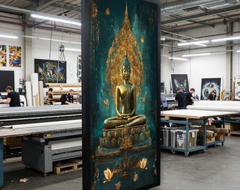 Golden Buddha Canvas, Tranquil Buddha Art, Meditation Wall Art, Spiritual Canvas Design, Zen Decor Poster, Ready To Hang Decoration