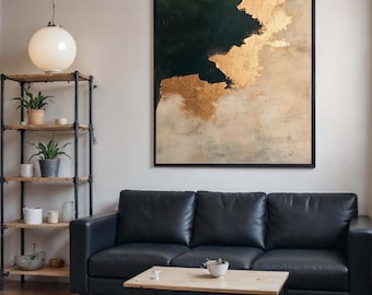 Tonos tierra dorados abstractos, lienzo abstracto, decoración de pared moderna, diseño de lienzo dorado y verde, listo para colgar, regalo.