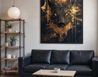 Abstract Wolf Canvas, Golden Wolf Art, Animal Wall Art, Wall Art Canvas Design, Ready To Hang Decoration,Gift Art