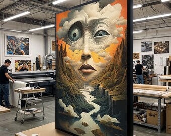Surreal Face in Clouds, Fantasy Landscape Canvas, Dreamscape Wall Art, Surrealism Art Print, Wall Art Canvas Design, Ready to Hang Decor