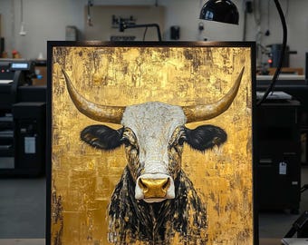 Majestic Bull Canvas, Gold Bull Wall Art, Animal Decor, Bull Portrait, Elegant Wall Canvas, Wall Art Canvas Design, Ready To Hang