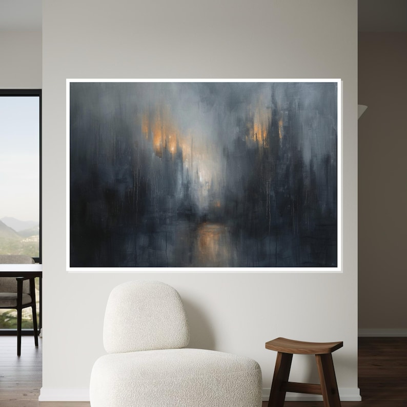 Misty Cityscape Canvas, Abstract Urban Wall Art, Dark Atmosphere City Print, Wall Art Canvas Design, Ready to Hang Decoration image 5