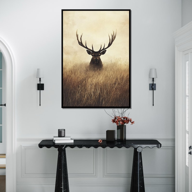 Majestic Stag Canvas, Deer Wall Art, Wildlife Canvas Art, Forest Animal Poster, Wall Art Canvas Design, Ready To Hang Decoration image 3