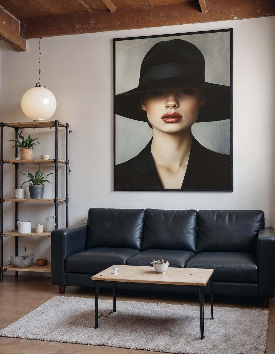 Woman Portrait Canvas, Wide-brim Hat Artwork, Elegant Fashion Wall Art ...
